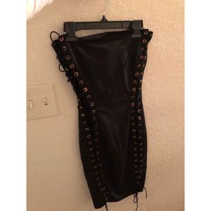 Double lace up black mini dress with choker